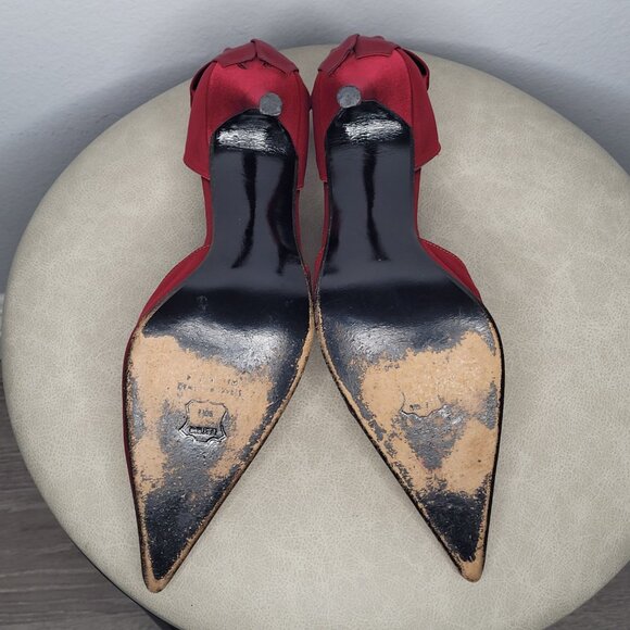 Stuart Weitzman Burgundy Satin Bow Pumps – Size 12M - Picture 10 of 10